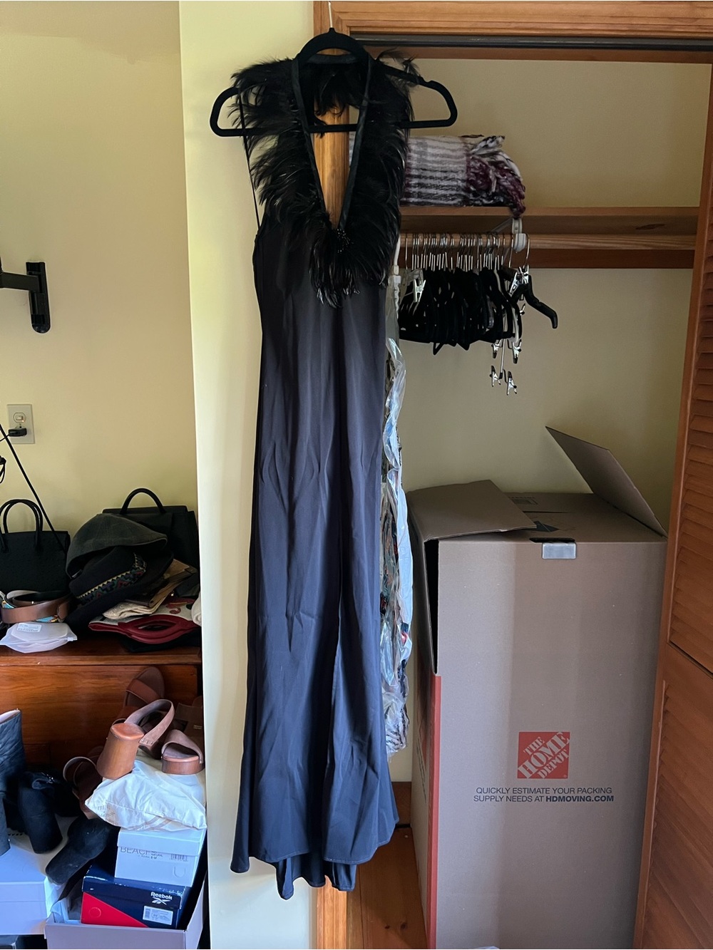 Y2K bebe Black Halter Maxi Dress with Feather Trim
